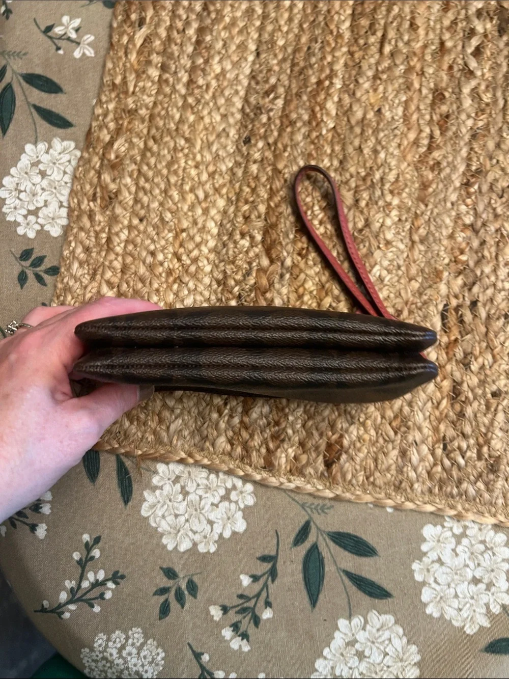 Coach Brown Wristlet with Pink Trim